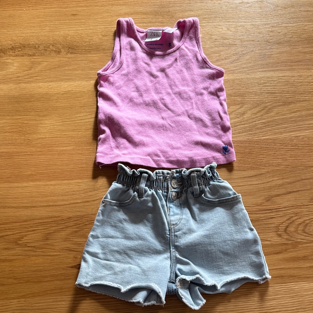 Zara Pink tank and Light Blue shorts set